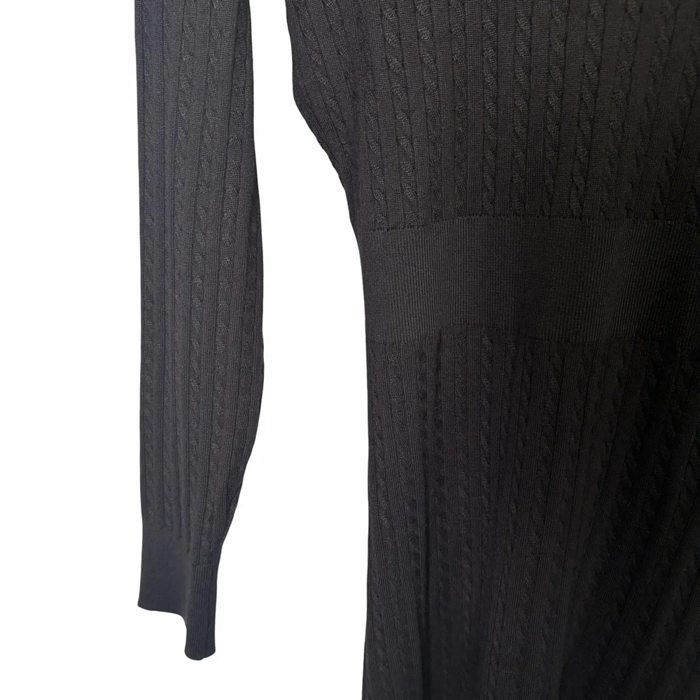 Lucky Brand Cable Knit V-Neck Long Sleeve Dress in Black , Size M NWT_11